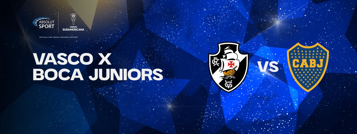 Banner Vasco x Boca Juniors, semifinal da CONMEBOL Sudamericana 2026, com os escudos dos clubes e a ABSOLUT Sport